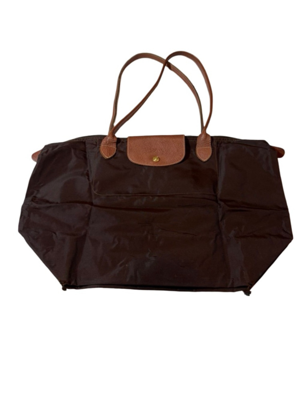 Longchamp Le Pliage Brown Nylon Leather Large Tote Bag Travel Shopper Flawed